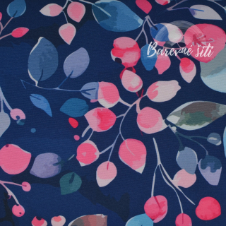 Zimní softshell Růžovomodré lístečky SVĚTLÁ (E)