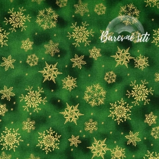 Vánoční plátno Zlaté vločky na zelené (E)