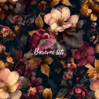 Teplákovina, Květy růže, temné pozadí (E) 1,3m/Ks