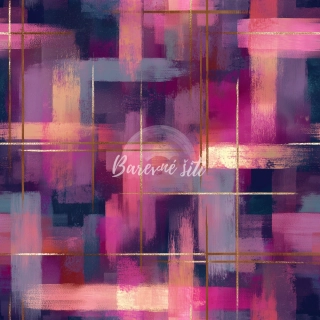 Úplet, Tahy štětcem magenta, tmavě fialová, zlaté linky (E)