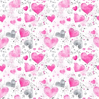 Úplet, Růžová a šedá srdíčka na bílé (E)