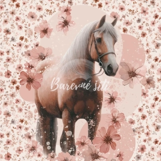 Teplákovina Kůň ve starorůžových květech, panel (E)