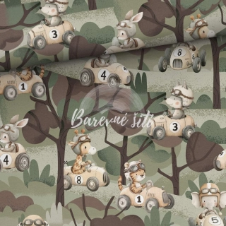 Teplákovina Zvířátka v závodních autíčkách, doplňková (E)