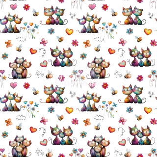 Úplet, Barevné kočičky ve skupinkách na bílé (E)