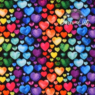 Jarní softshell Duhová srdíčka na černé (E)