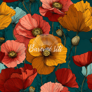 Silky, Makové žlutočervené květy na petroleji (E)