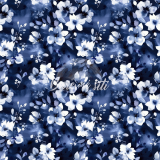 Silky, Tmavě modrá s bílými květy (E)
