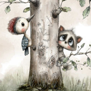 Teplákovina, Kmen stromu a zvířátka, panel (E)