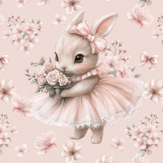 Teplákovina, Zaječice v sukýnce, růžové květy, panel (E)