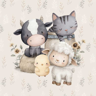 Teplákovina, Zvířátka ze statku krémová, panel (E)